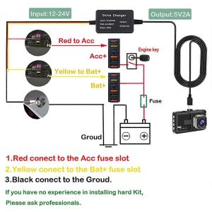 Cable de surveillance de stationnement pour 4K A800S A500S D06 D07 D08 M300 Kit de cablage UP02 pour moniteur de stationnement DVR de voiture 24h - Neuf