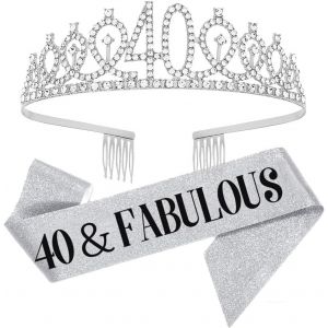 Lbgwp60-Cadeaux 40e Anniversaire Pour Femmes - 40 & Fabulous Écharpe D'anniversaire Couronne Diadème Cristal Argent Pour Femmes Accessoires De Fête 40e Anniversaire - Neuf