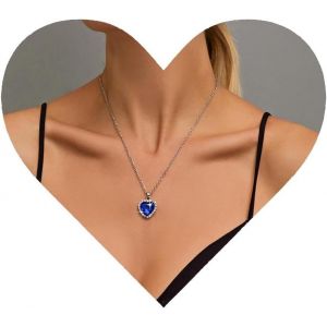 Kal-Bracelet Saphir Cristal Vintage Bracelet Pendentif Saphir Coeur Strass Bracelet Ras Du Cou Saphir Bleu Bracelet Coeur Cz Argent Bijoux Pour Femmes Et Filles - Neuf