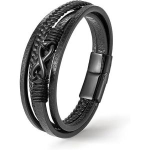 ERYI-Bracelet En Cuir Pour Homme Avec Symbole Infini En Cuir Véritable Avec Fermeture Magnétique, Mittelgroße, Cuir, Pas De Gemme - Neuf
