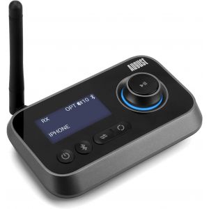 Émetteur Audio Bluetooth 5.0 2 en 1 pour TV PC Casque HiFi Haut-Parleur MR280 Adaptateur avec Bypass Faible Latence Multipoint Contrôle du Volume Optical RCA 3.5 Aux USB-C pour 2 Appareils - Neuf