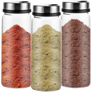 Lot De 3 Pots À Épices En Verre Avec Couvercle Rotatif 300 Ml-16,5 X 6 Cm-4 Types De Pots À Épices Hermétiques Avec Couvercle Rotatif-Pour Cuisine,Salle À Manger,Barbecue En Plein Air - Neuf