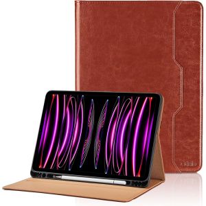 Coque Pour Ipad Air 11 Pouces 2024 / Ipad Pro 11'' 2022/2021/2020 (4/3/ 2 Ème) / Ipad Air 5/4, Pu Cuir Cover Tablette Housse De Protection Auto Réveil/Sommeil, Multi-Angle Étui Avec Poche - Marron - Neuf