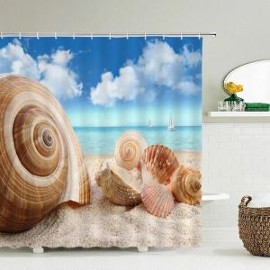 Rideaux De Douche De Plage De Paysage Marin,Rideau De Douche De Salle De Bains,Rideau De Douche En Tissu 3D,Rideau De Douche Imperméable Cortina De Ducha.4311G.W120Xh180Cm - Neuf
