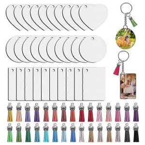 Sublimation Porte-Cl&eacute;s &Eacute;bauches Ensemble Avec Chaleur Fer Mdf Vierge 3 Formes Pompons Pendentif Anneaux Cl&eacute; - Neuf