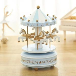 Boîte à musique carrousel en bois bleu rose,cadeau Saint Valentin,souvenir de mariage,cadeau d'anniversaire pour enfants,décorations de table,fournitures de fête -Light Bleu 1 - Neuf