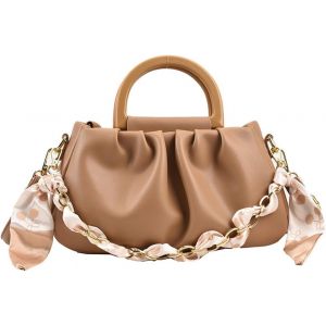 SJZG-Pliss&eacute; Sac &Agrave; Main Pour Femme Pu Cuir Sac Port&eacute;s &Eacute;paule Forme De Nuage Sac Bandouli&egrave;re Petite Messager R&eacute;tro Fourre Tout El&eacute;gant Sacs Cabas Hobo Pour Travail Achats Voyage Kaki - Neuf
