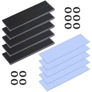 Thermal Dissipation M.2 SSD,73 x 70 x 3mm,5 Pieces For NVME 2280 M2 SSD Solid Disk Heat Sink Pad with Thermal Cushion 10 Rubber Straps - Neuf