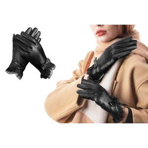 Gants Tactiles En Cuir Pu Pour Femme, Parfaits Pour L'hiver - Gants Chauds Pour Conduire Et Envoyer Des Sms, Avec N?Ud En Dentelle - Neuf