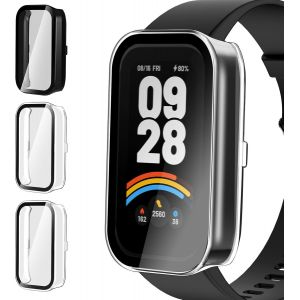 LORANKA-3 Pi&egrave;ces Coque avec Protection &eacute;cran en Verre Tremp&eacute; pour Xiaomi Smart Band 9 Active/Redmi Band 3 (Pas pour Mi Band 9), Couverture Compl&egrave;te &Eacute;tui de Protection Housse, 2 Transparent + 1 Noir - Neuf