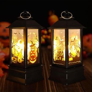 Kalanka-Lot De 2 Lanternes À Bougie Décoratives D'halloween Avec Bougie Led - Lanternes À Bougie - Lanternes Pour Halloween - Décoration Intérieure Et Extérieure - Lanterne Citrouille À Suspendre - - Neuf