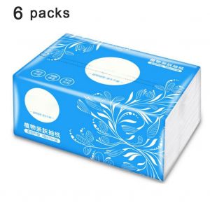 HJLIAN Papier hygienique jetable 3 couches en pulpe de bois indigene, doux et nettoyant pour le visage, paquet de 6 - Neuf