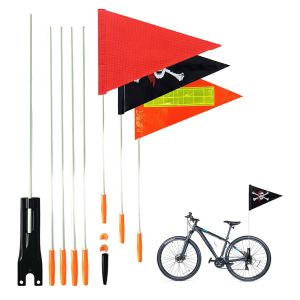 Kal-Lot De 3 Fanions De Vélo De 180 Cm Réglables - Fanions De Sécurité - Fanions De Sécurité Pour Vélo D'enfant - Drapeau De Sécurité Pour Enfants - Panneau D'avertissement (Orange, Rouge Et Pirates) - Neuf