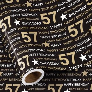 Rouleau De Papier Cadeau D'anniversaire Pour Homme Et Femme - 57 Papier Cadeau D'anniversaire, Papier D'emballage Étoile Noir Et Doré - Neuf