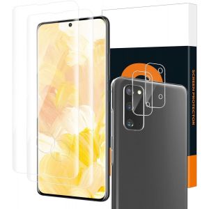 Kal-Lot De 2 + 2 Films De Protection D'écran En Verre Blindé Pour Samsung Galaxy S20 5g Avec Protection De L'appareil Photo, Couverture Complète 3d, Ultra Transparent, Pas De Bulles, Résistant - Neuf