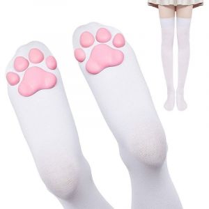 Pattes De Chat Pad Chaussettes Haut De La Cuisse Rose Mignon 3d Chaton Griffe Bas Pour Les Filles, Les Femmes Chat Cosplay¿Blanc¿ - Neuf
