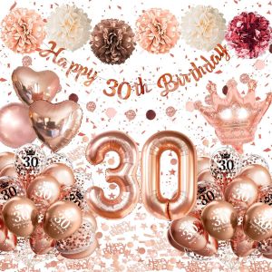 KALANKA-Decoration Anniversaire 30 ans, Ballon 30 ans Femme Rose Or, Anniversaire 30 ans Femme, Décoration 30 ans Anniversaire de Fête,PomPoms,Confetti Ballon, Bannière Joyeux Anniversaire Deco 30 an - Neuf