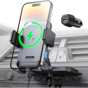 JGD-Support T&eacute;l&eacute;phone Voiture avec Chargeur sans Fil 15W &iquest; Fixation Fente CD, Fermeture Automatique, Rotation 360&deg;, Charge Rapide Compatible iPhone 16/15/14/13/12 Pro Max, Samsung Galaxy - Neuf