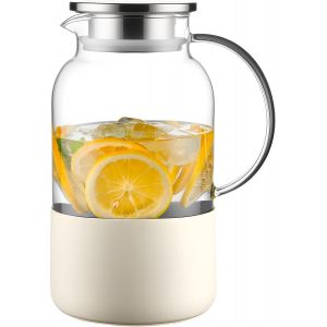 Blazeflux-Paracity Pichet Eau 1.8l Base Silicone Verre Resistant Chaud Froid Avec Couvercle Poignee Pour Cafe Jus Lait Blanc - Neuf