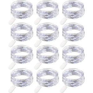 12 Pièces Micro À Piles, 20 Leds Fil De Cuivre Lumières, 2 Mètres Mini Guirlande Led Batterie Pour L'Anniversaire Fête Mariage Vacances Noël Extérieur Intérieur Décor, Blanc Froid - Neuf