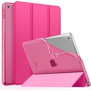 &Eacute;tui Compatible avec iPad 9e G&eacute;n&eacute;ration 2021/iPad 8&egrave;me G&eacute;n&eacute;ration 2020/iPad 7&egrave;me G&eacute;n 2019, TPU &Eacute;tui &agrave; Rabat avec Support Ultra-Mince avec Semi-Transparent Protecteur pour iPad 10.2,Rose Brillante - Neuf