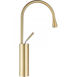 Robinet de salle de bain avec mitigeur haut en laiton brossé doré - Neuf