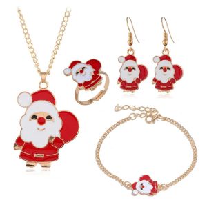 Ensemble De Bijoux De Noël Pour Femmes Et Filles, Collier, Boucles D'oreilles, Bague Et Bracelet, Sapin De Noël, Père Noël (B : Père Noël) - Neuf