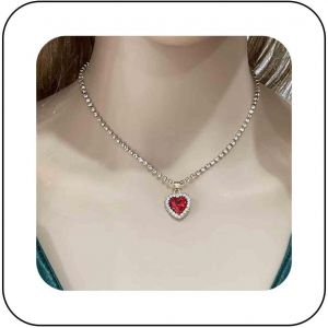 Kal-Collier De Tennis Boho En Cristal Collier Ras Du Cou En Strass Rouge Étincelant Collier Pendentif C?ur En Cristal Pave Collier De Charme En Cristal Cz Bijoux De Mariage Pour Femmes Et Filles - Neuf