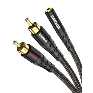 Câble Jack 3.5mm vers 2 RCA 0.3m Câble 3.5mm Femelle vers 2RCA Mâle Audio Stéréo Câble Adaptateur RCA Aux pour TV, Téléphone, Tablette, Amplificateur - Neuf