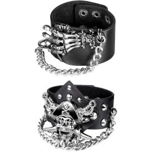 Kal-V&eacute;ritable Bracelet R&eacute;tro En Cuir Synth&eacute;tique Pour Homme Style Punk Style Rock Wrap Pour Homme Gar&ccedil;on R&eacute;glable - Neuf