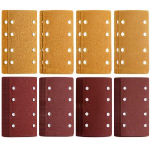 Lot de 48 feuilles de papier abrasif 93 x 185 mm perforées à 8 trous Grain 40/60/80/120 pour ponceuse orbitale rectangulaire Grain d'oxyde d'aluminium - Neuf