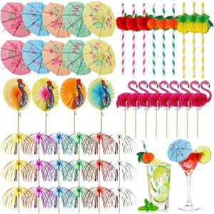 Tianyi-Lot De 120 Décorations De Cocktail, Parapluies De Cocktail, Bâtons De Feux D'artifice, Pailles, Réutilisables, Décorations De Cocktail Pour L'été, Fête, Mariage, Bar, Boissons, Gâteaux - Neuf