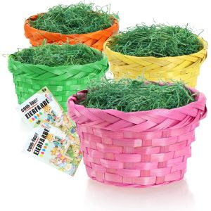 Trahoo-Com-Four® Décoration De Pâques Et Coffret Cadeau - Paniers Colorés En Raphia, Herbe De Pâques Verte, Couleurs D'?Ufs - Panier De Pâques Diy - Set De Bricolage De Pâques (Ensemble 3 - Coloré) - Neuf
