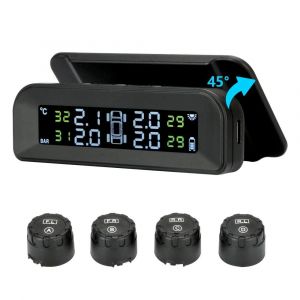 MEVRONISSHOP-TPMS Syst&egrave;me de surveillance de la pression des pneus &agrave; &eacute;nergie solaire 22-87 psi sur pare-brise avec 4 capteurs de voiture en temps r&eacute;el Syst&egrave;me d'alarme automatique sans fil - Neuf