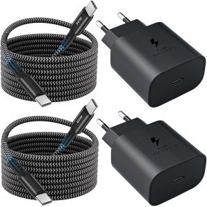 Chargeur Pour Samsung Charge Rapide, 25w Prise Usb C Adaptateur Secteur Et 2m Nylon Cable Type C Pour Samsung Galaxy S25 S24 S23 S22 S21 S20 Fe/Plus/Ultra, A72 A55 A54 A53 A40 A34 [Car784356] - Neuf