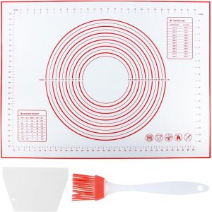 AYUHR-Grand tapis de cuisson en silicone 60 x 80 cm - Anti-adhésif - Marques de mesure - Dessous antidérapant - Pour pâte, fondant, macarons, biscuits, pizza (rouge + 1 grattoir + 1 brosse - Neuf
