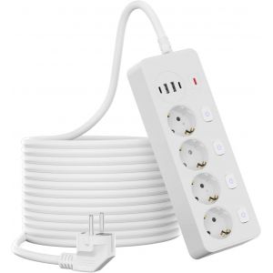 Multiprise 4 Prises avec 2 USB A et 2 USB C, multiprise avec Interrupteur Individuel, pour la Cuisine, la Maison et Le Bureau, Blanc - Neuf