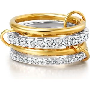 Kahfl-Bagues Empilables En Or Et Argent Pour Femme,Bagues En Zircon Cubique Plaquées Or 18k,Anneaux Multi-Maillons Connectés,Bague D'éternité Imbriquée Cadeaux Originaux - Neuf