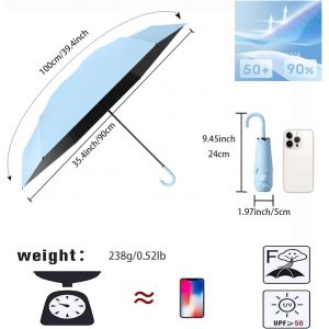 Tzf-Parapluie De Voyage Pliable Compact Et Élégant, Protection Contre La Pluie Et Le Soleil/Protection Anti-Uv Upf 50 99,9 %/ Voyage/Activités De Pleinair/Trajets Domicile-Travail/Léger Et Portable - Neuf