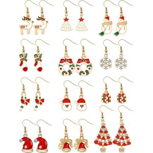 Cmjaagur-12 Paires Boucles D'oreilles Pendantes De Goutte De No&euml;l Ensemble De Boucles D'oreilles De Bijoux De No&euml;l Pour Femmes Filles[M1766] - Neuf