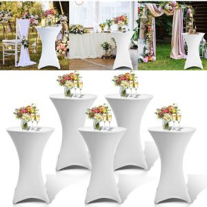 Housse De Table &Oslash; 60 Cm Blanc Extensible 5 Pcs - Neuf