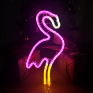 Eryi-Flamingo Neon Lights Enseignes Néon Enseigne Au Néon Alimentée Par Usb/Batterie Lampe Au Néon Décoration Murale Veilleuse Au Néon Led Néons La Fête D'anniversaire À La Maison Blanc/Rose/Orange - Neuf