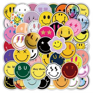 Lot De 50 Autocollants En Vinyle Imperm&eacute;ables Avec Smileys, Symboles Positifs Et Joyeux, Parfaits Pour Le Scrapbooking - Neuf