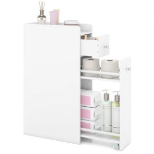 COSTWAY Meuble Toilettes WC Rangement Etroit - 4 Niveaux, Tiroirs Coulissants sur Roulettes, pour Salle de Bain 40x18x70cm Blanc - Neuf