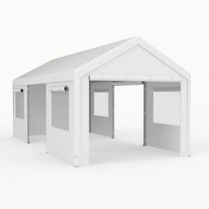 Abri De Rangement Pour V&eacute;los 305 X 586 Cm Costway-Fen&ecirc;tres Ventil&eacute;es &Agrave; Enroulement-Parois Lat&eacute;rales-Portes Amovibles-B&acirc;che Pe-Blanc - Neuf