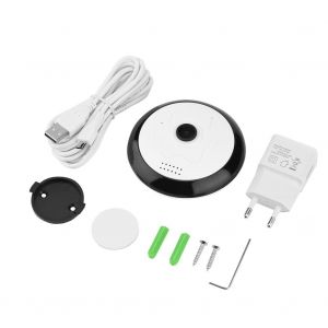 Camera panoramique Fisheye 1080P, controle par telephone, audio bidirectionnel, camera IP Fisheye pour iOS/Android - Neuf