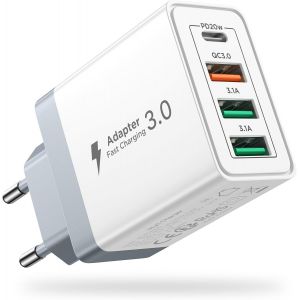 Usb Charger, 40w Multiple Usb Socket 4 Port Fast Iphone Charger 3.1a Pd Type C Mains Adapter Usbc For Iphone 16 15 14 13 12 11 Pro Max X Xs Xr 8 7 6s Plus Mini, Ipad, Samsung Galaxy - Neuf