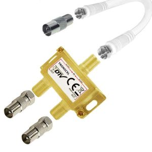 Répartiteur d'antenne IEC avec câble et adaptateurs coaxiaux pour télévision par câble DVB-T2 DVB-C Convient par exemple pour Unicable Premium GoldLine - Neuf