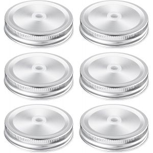 Lot De 6 Couvercles De Pot À Confiture Avec De La Paille Trou - 70mm Mason Jar Couvercles Régulièrement De La Bouche Des Pots, De L'acier Inoxydable À L'épreuve Des Fuites Couvercles - Neuf