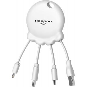Kalanka-- Octopus Booster Blanc - Powerbank 1000 Mah+ Câble Multi Connecteurs Usb - Hub Usb 4 En 1 : Usb C, Usb Et Micro Usb - Câble Chargeur Universel Et Batterie Externe - Format Porte-Clefs - Neuf